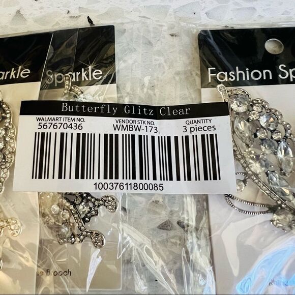 FASHION SPARKLE Women's Rhinestone Butterfly Brooch Set of 3 NWT - Picture 5 of 6